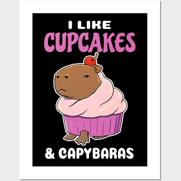 I Like Cupcakes and Capybaras Cartoon Wall Art by capydays